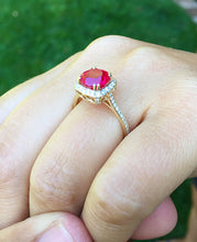 Load image into Gallery viewer, 14k Solid Yellow Gold Round Cut Ruby And Diamond Antique Design Halo Deco Ring Bridal Wedding Anniversary Halo Natural Diamonds 2.50ctw