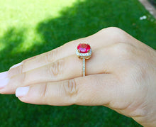 Load image into Gallery viewer, 14k Solid Yellow Gold Round Cut Ruby And Diamond Antique Design Halo Deco Ring Bridal Wedding Anniversary Halo Natural Diamonds 2.50ctw