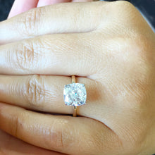 Load image into Gallery viewer, Large Four Carat set in 14k solid yellow gold cushion cut forever one moissanite engagement ring solitaire, bridal set, wedding, anniversary