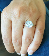 Load image into Gallery viewer, Large Four Carat set in 14k solid yellow gold cushion cut forever one moissanite engagement ring solitaire, bridal set, wedding, anniversary