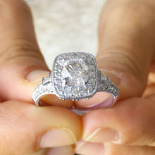 Load image into Gallery viewer, 14k white gold round cut forever one moissanite and natural diamonds engagement ring deco Bridal Wedding Anniversary Halo propose 1.75ct