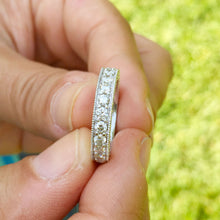 Load image into Gallery viewer, Large 14k solid white gold Round cut Three Sided eternity Moissanite band anniversary Wedding, Anniversary, Bridal 2.75ctw 3.8mm width