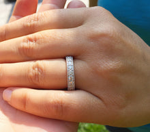 Load image into Gallery viewer, Large 14k solid white gold Round cut Three Sided eternity diamond band anniversary Wedding, Anniversary, Bridal Natural Diamonds 3.00ctw