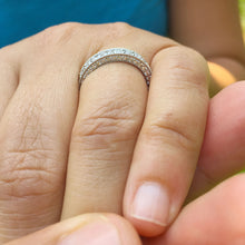 Load image into Gallery viewer, Large 14k solid white gold Round cut Three Sided eternity Moissanite band anniversary Wedding, Anniversary, Bridal 2.75ctw 3.8mm width