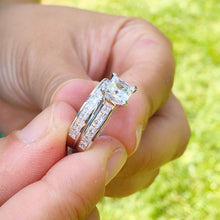 Load image into Gallery viewer, GIA/IGI Certified 14k Solid and Heavy White Gold Princess Cut Diamond Engagement Ring and Band Bridal Set 2.85ct F-VS2