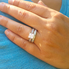 Load image into Gallery viewer, 14K Solid And Heavy White Gold Princess Cut Forever One Moissanite And Natural Princess Cut Diamonds Engagement Ring And Band Bridal 2.85ctw