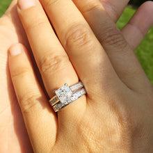 Load image into Gallery viewer, 14K Solid And Heavy White Gold Princess Cut Forever One Moissanite And Natural Princess Cut Diamonds Engagement Ring And Band Bridal 2.85ctw