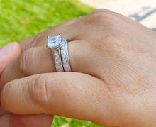 Load image into Gallery viewer, GIA/IGI Certified 14k Solid and Heavy White Gold Princess Cut Diamond Engagement Ring and Band Bridal Set 2.85ct F-VS2