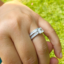 Load image into Gallery viewer, 14K Solid And Heavy White Gold Princess Cut Forever One Moissanite And Natural Princess Cut Diamonds Engagement Ring And Band Bridal 2.85ctw