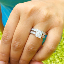 Load image into Gallery viewer, 14K Solid And Heavy White Gold Princess Cut Forever One Moissanite And Natural Princess Cut Diamonds Engagement Ring And Band Bridal 2.85ctw