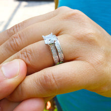 Load image into Gallery viewer, 14K Solid And Heavy White Gold Princess Cut Forever One Moissanite And Natural Princess Cut Diamonds Engagement Ring And Band Bridal 2.85ctw