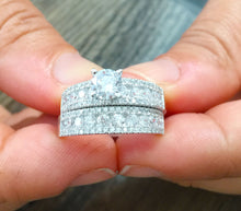 Load image into Gallery viewer, 14k white gold round natural diamond and forever one moissaite engagement ring and band art deco antique style, bridal, wedding, 2.50ctw