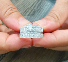 Load image into Gallery viewer, 14k white gold round natural diamond and forever one moissaite engagement ring and band art deco antique style, bridal, wedding, 2.50ctw