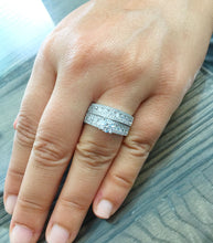 Load image into Gallery viewer, 14k white gold round natural diamond and forever one moissaite engagement ring and band art deco antique style, bridal, wedding, 2.50ctw