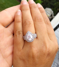 Load image into Gallery viewer, GIA/IGI Certified 14k Solid White Gold Pear Shape And Round Cut Diamond Engagement Ring 4.40ctw F-VS2