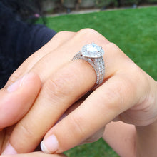 Load image into Gallery viewer, GIA/IGI Certified 14k Solid White Gold Pear Shape And Round Cut Diamond Engagement Ring 4.40ctw F-VS2