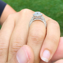 Load image into Gallery viewer, 14k solid white gold pear shape moissanite and natural diamond engagement ring art deco halo prong set, propose, promise 4.40ctw