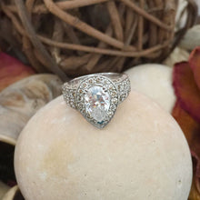 Load image into Gallery viewer, GIA/IGI Certified 14k Solid White Gold Pear Shape And Round Cut Diamond Engagement Ring 4.40ctw F-VS2