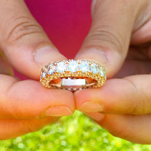 Load image into Gallery viewer, 14k Solid Rose gold round cut forever one moissanite three sided eternity band anniversary prong set, bridal, ring, wedding, anniversry 4.00ctw