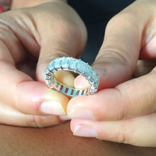 Load image into Gallery viewer, Huge 14K White Gold Emerald Moissanite Eternity Band Ring Engagemetn, Wedding, Anniversary Propose 5.00ctw 5.0x3.0mm each stone