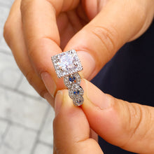 Load image into Gallery viewer, Stunning 14K Solid White Gold Round Cut Natural Diamonds And Sapphires Halo Engagement Ring Bridal Wedding Propose 2.00ctw