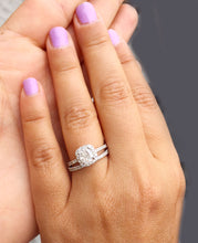 Load image into Gallery viewer, 14K Solid White Gold Cushion Cut Forever One Moissanite and Natural Diamond Engagement Ring And Band Halo Wedding Bridal Anniversary 1.75ct