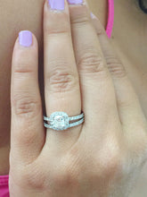 Load image into Gallery viewer, GIA/IGI Certified 14k White Gold Cushion And Round Cut Diamond Engagement Ring And Band Halo Bridal Set 1.75ctw F-VS2