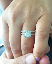 Load image into Gallery viewer, 14K Solid White Gold Cushion Cut Forever One Moissanite and Natural Diamond Engagement Ring And Band Halo Wedding Bridal Anniversary 1.75ct