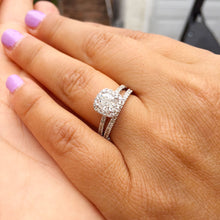 Load image into Gallery viewer, 14k white gold cushion and round cut natural diamond engagement ring and band art deco halo bridal wedding bridal set 1.75ctw