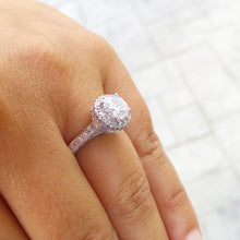 Load image into Gallery viewer, 14K White Gold Round Cut Moissanite and Natural Diamonds Engagement Ring Deco Halo, Bridal, Wedding, Split Band, Annivesary 2.10ctw