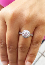 Load image into Gallery viewer, 14K White Gold Round Cut Moissanite and Natural Diamonds Engagement Ring Deco Halo, Bridal, Wedding, Split Band, Annivesary 2.10ctw