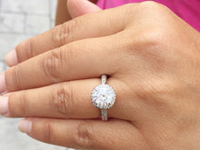 Load image into Gallery viewer, 14K White Gold Round Cut Moissanite and Natural Diamonds Engagement Ring Deco Halo, Bridal, Wedding, Split Band, Annivesary 2.10ctw