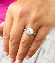 Load image into Gallery viewer, 14K White Gold Round Cut Moissanite and Natural Diamonds Engagement Ring Deco Halo, Bridal, Wedding, Split Band, Annivesary 2.10ctw