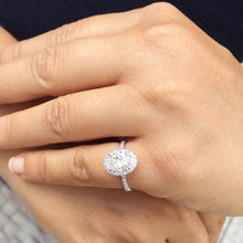 Load image into Gallery viewer, 14k white gold oval cut moissanite and diamond engagement ring art deco Wedding, Anniversary, Natural Diamonds, Bridal, Halo 2.50ctw