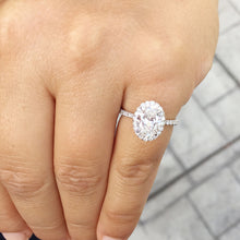 Load image into Gallery viewer, 14k white gold oval cut moissanite and diamond engagement ring art deco Wedding, Anniversary, Natural Diamonds, Bridal, Halo 2.50ctw