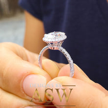 Load image into Gallery viewer, 14k white gold oval cut moissanite and diamond engagement ring art deco Wedding, Anniversary, Natural Diamonds, Bridal, Halo 2.50ctw