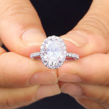 Load image into Gallery viewer, 14k white gold oval cut moissanite and diamond engagement ring art deco Wedding, Anniversary, Natural Diamonds, Bridal, Halo 2.50ctw