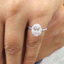 Load image into Gallery viewer, 14k white gold oval cut moissanite and diamond engagement ring art deco Wedding, Anniversary, Natural Diamonds, Bridal, Halo 2.50ctw