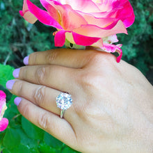 Load image into Gallery viewer, Large FIVE Carat set in 14k solid white gold round cut forever one moissanite engagement ring solitaire, bridal set, wedding, anniversary