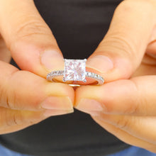 Load image into Gallery viewer, 14k White Gold Princess Cut Moissanite and Round Cut Natural Diamond Engagement Ring Natural Diamonds Wedding Anniversary 1.70c