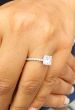 Load image into Gallery viewer, 14k White Gold Princess Cut Moissanite and Round Cut Natural Diamond Engagement Ring Natural Diamonds Wedding Anniversary 1.70c