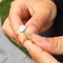 Load image into Gallery viewer, 14k White Gold Princess Cut Moissanite and Round Cut Natural Diamond Engagement Ring Natural Diamonds Wedding Anniversary 1.70c