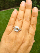 Load image into Gallery viewer, GIA/IGI Certified 14k Solid White Gold Emerald Cut Round & Baguettes Diamond Engagement Ring Deco Halo Bridal Wedding 2.70ctw F-VS2