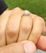 Load image into Gallery viewer, 14k solid white gold emerald cut forever one moissanite and natural round & baguettes diamond engagement ring deco halo bridal wedding 2.45