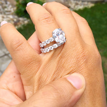 Load image into Gallery viewer, Eternity style 14k solid white gold oval cut moissanite engagement ring and band art deco Wedding Bridal Anniversary 7.50ctw