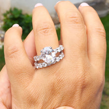 Load image into Gallery viewer, Eternity style 14k solid white gold oval cut moissanite engagement ring and band art deco Wedding Bridal Anniversary 7.50ctw