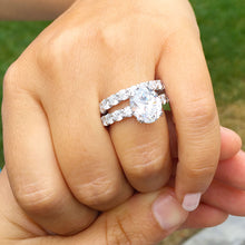 Load image into Gallery viewer, Eternity style 14k solid white gold oval cut moissanite engagement ring and band art deco Wedding Bridal Anniversary 7.50ctw
