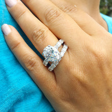 Load image into Gallery viewer, Eternity style 14k solid white gold oval cut moissanite engagement ring and band art deco Wedding Bridal Anniversary 7.50ctw