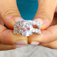 Load image into Gallery viewer, Eternity style 14k solid white gold oval cut moissanite engagement ring and band art deco Wedding Bridal Anniversary 7.50ctw