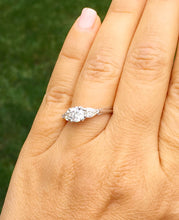 Load image into Gallery viewer, 14k white gold round and pear cut diamond engagement ring deco three stone wedding anniversary bridal natural diamonds Bridal 1.20ctw